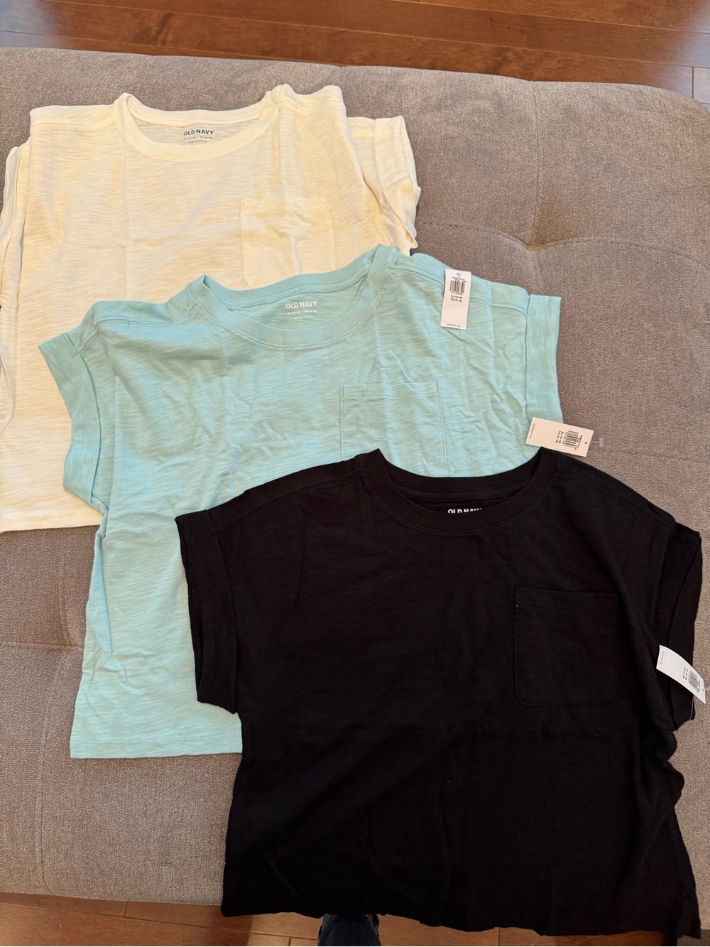 THREE XL NWT Old Navy Kids Short-Sleeve Pocket Tees - Black, Light Blue, Cream
